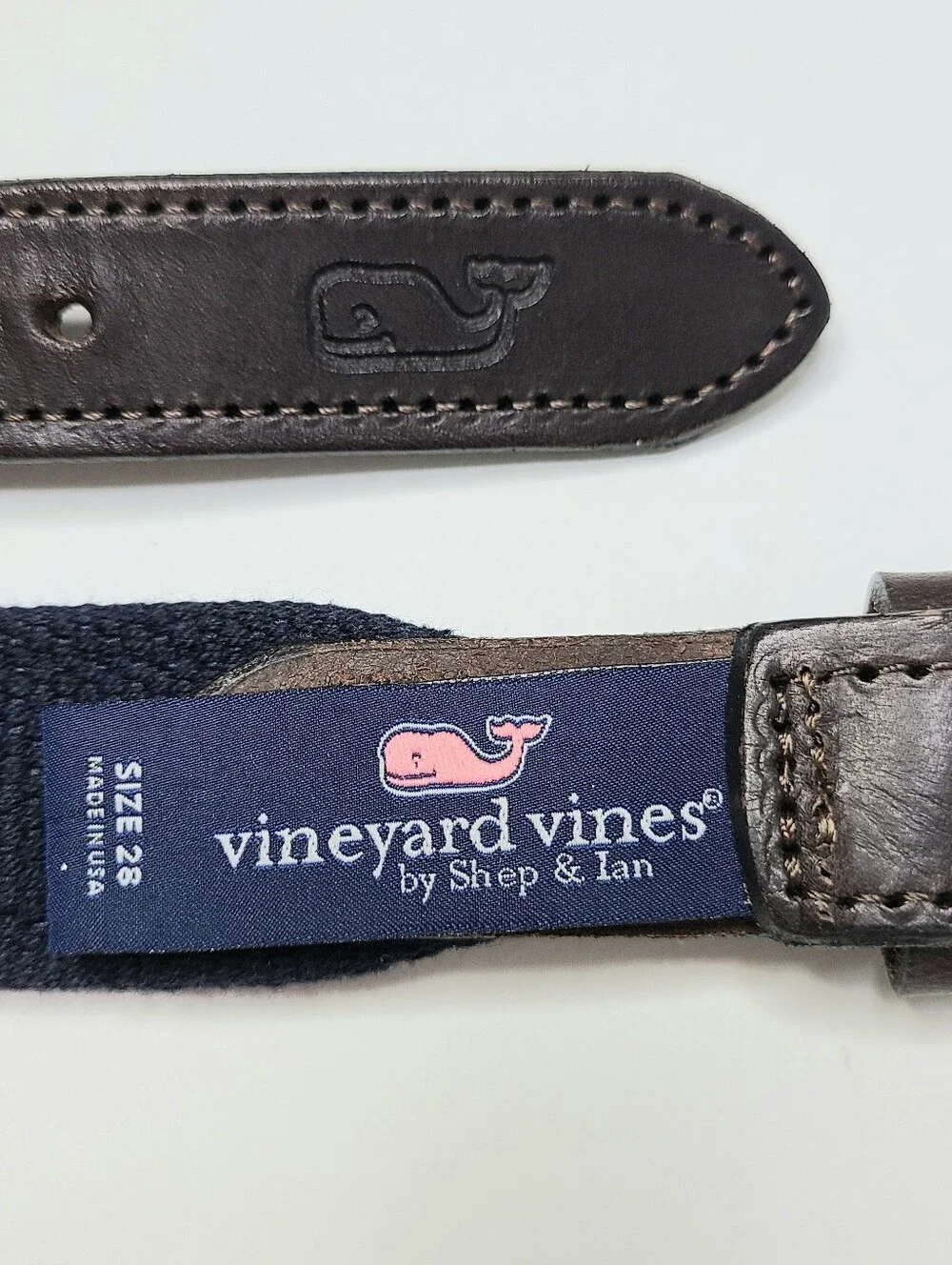 Vineyard Vines By Shepard & Ian Pink Whale Print Leather Trim Belt